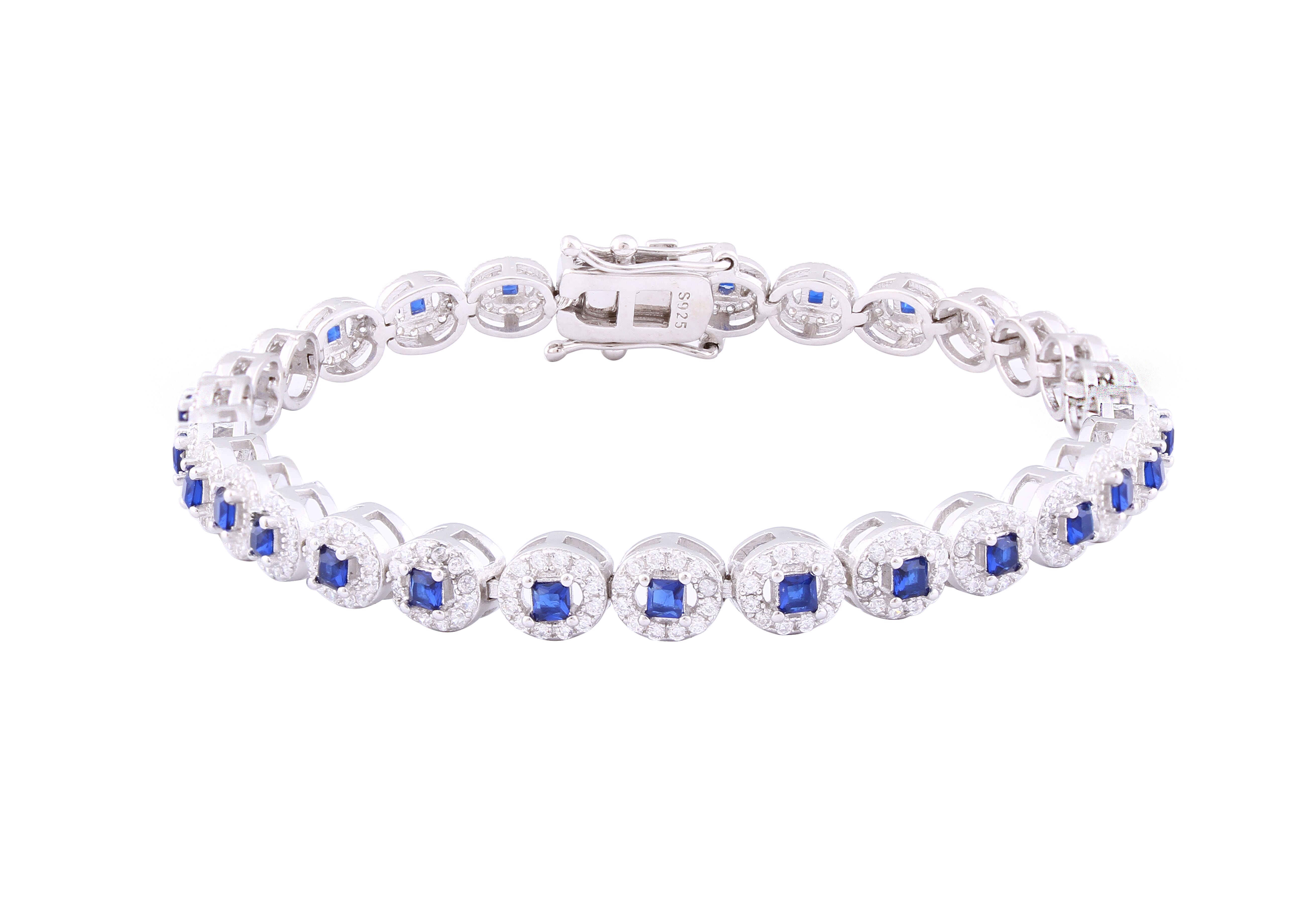 Asfour Crystal Tennis Bracelet With Multi Color Zircon Stones In 925 Sterling Silver BD0046-WB