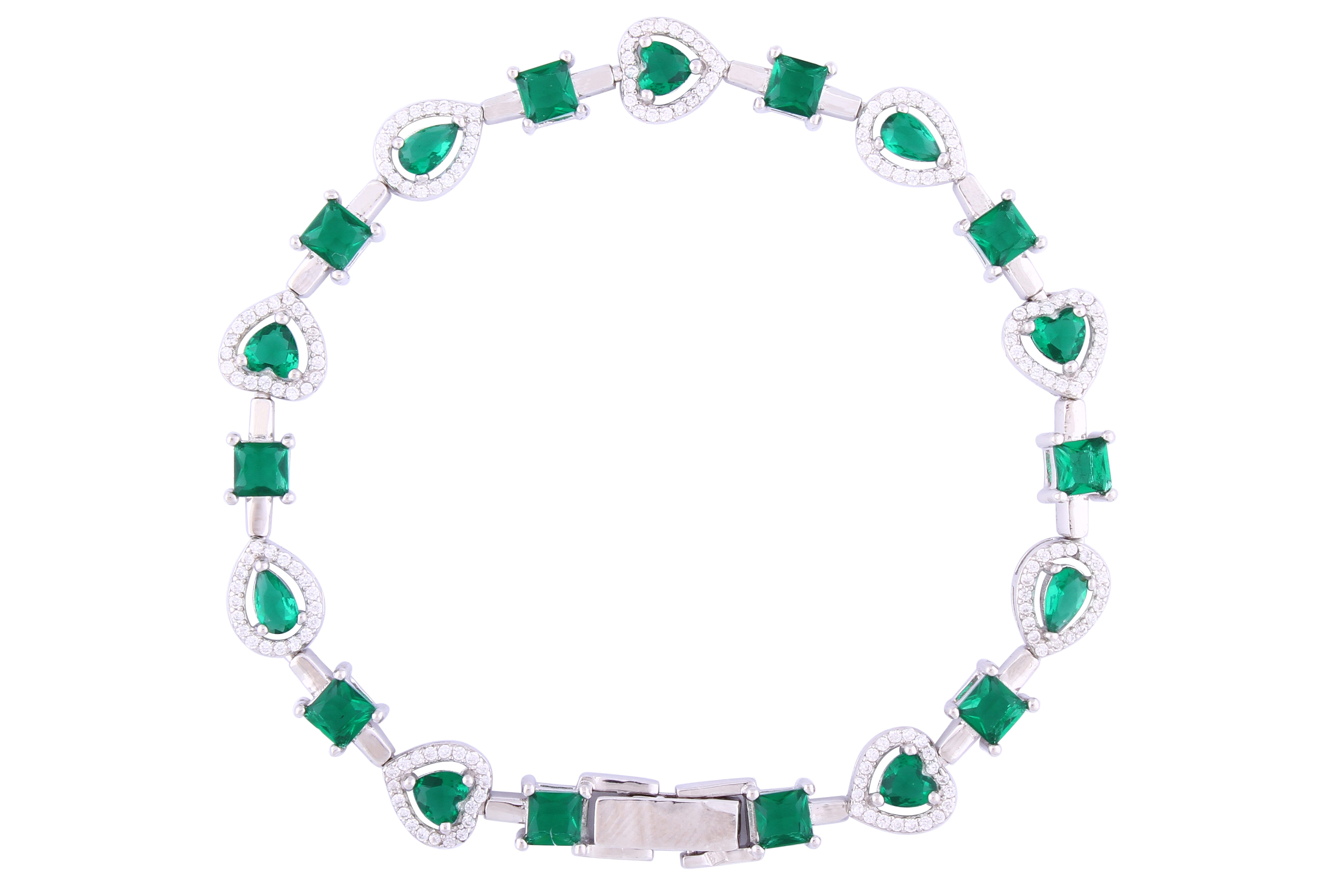 Asfour Crystal Fashion Bracelet With Emerald Heart & Pear Design In 925 Sterling Silver BD0057-G
