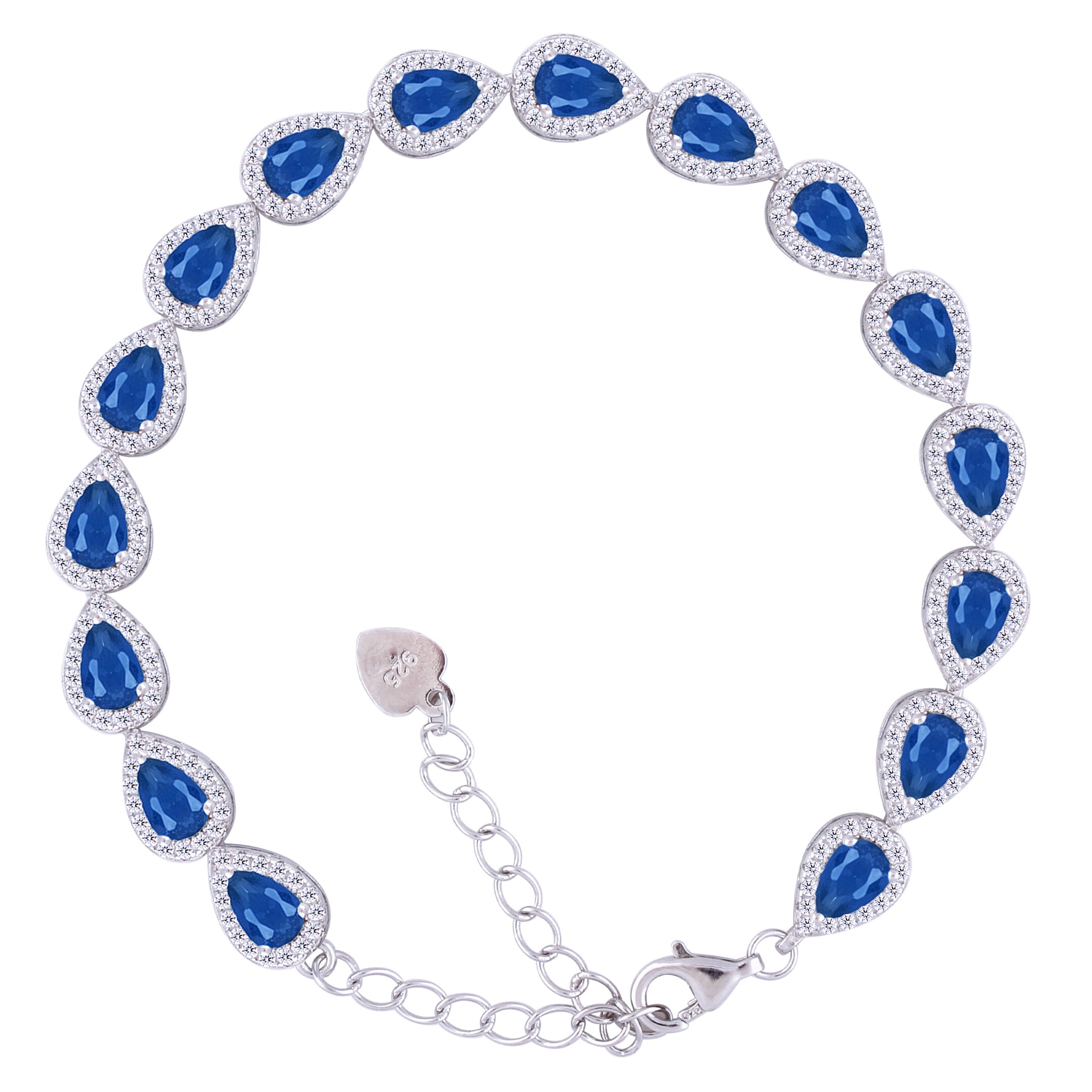 Asfour Crystal Tennis Bracelet With Turquoise Pear & Emerald Zircon In 925 Sterling Silver