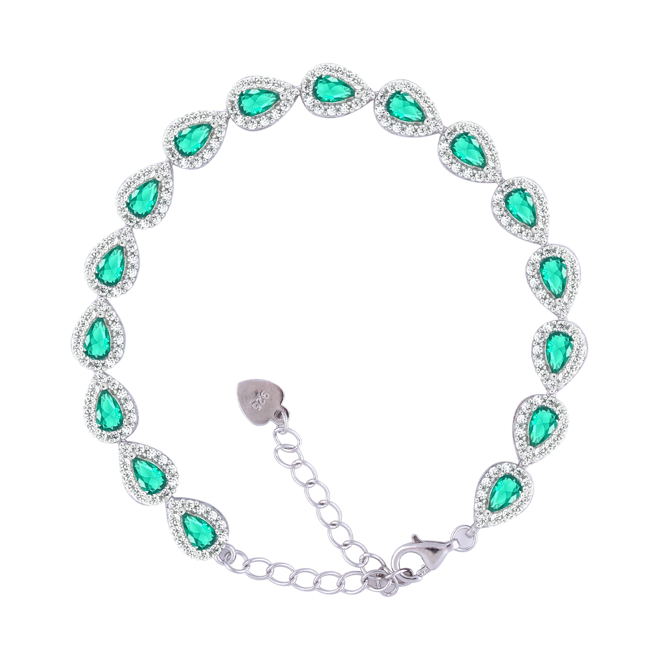 Asfour Crystal Tennis Bracelet With Turquoise Pear & Emerald Zircon In 925 Sterling Silver
