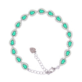 Asfour Crystal Tennis Bracelet With Turquoise Pear & Emerald Zircon In 925 Sterling Silver