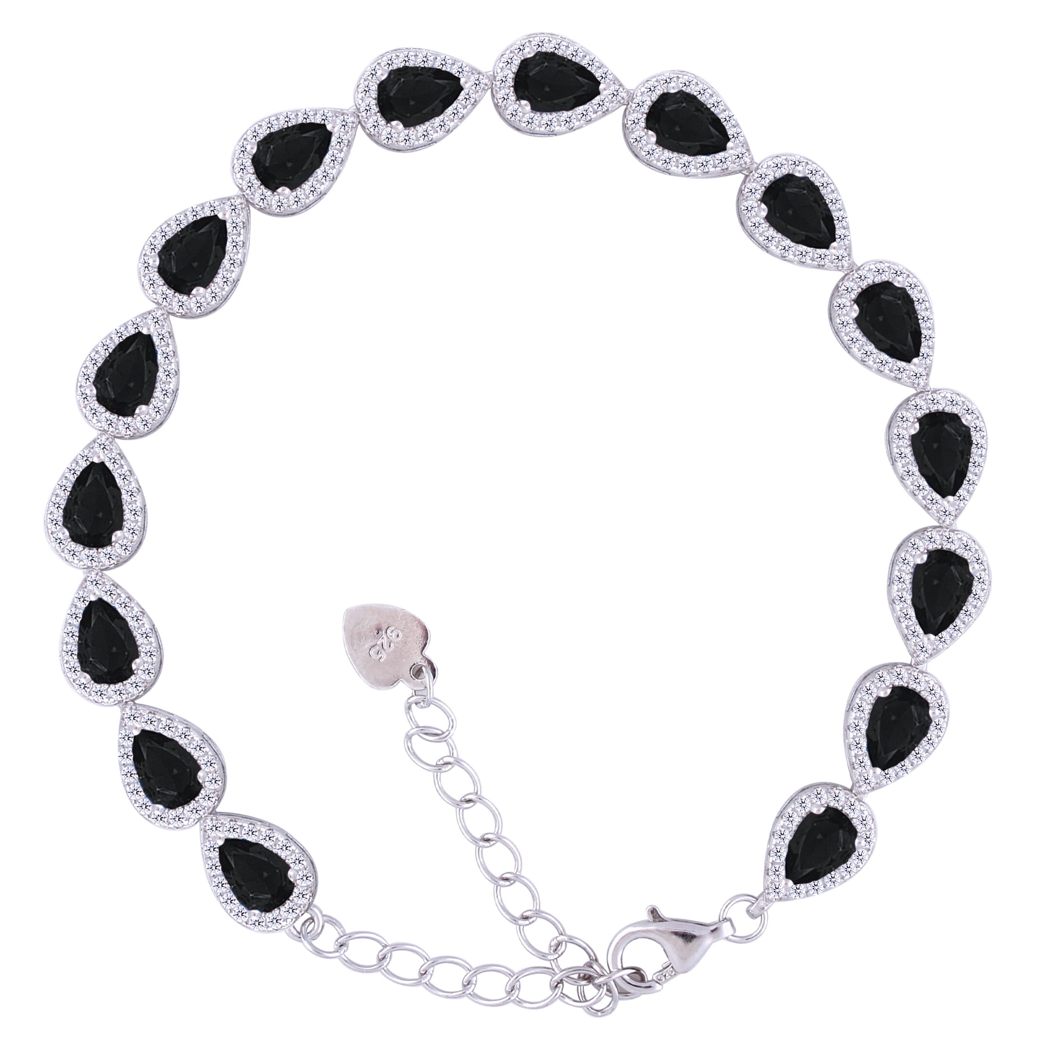 Asfour Crystal Tennis Bracelet With Turquoise Pear & Emerald Zircon In 925 Sterling Silver