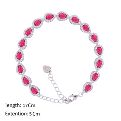 Asfour Crystal Tennis Bracelet With Ruby Pear Design In 925 Sterling Silver-BD0062-R