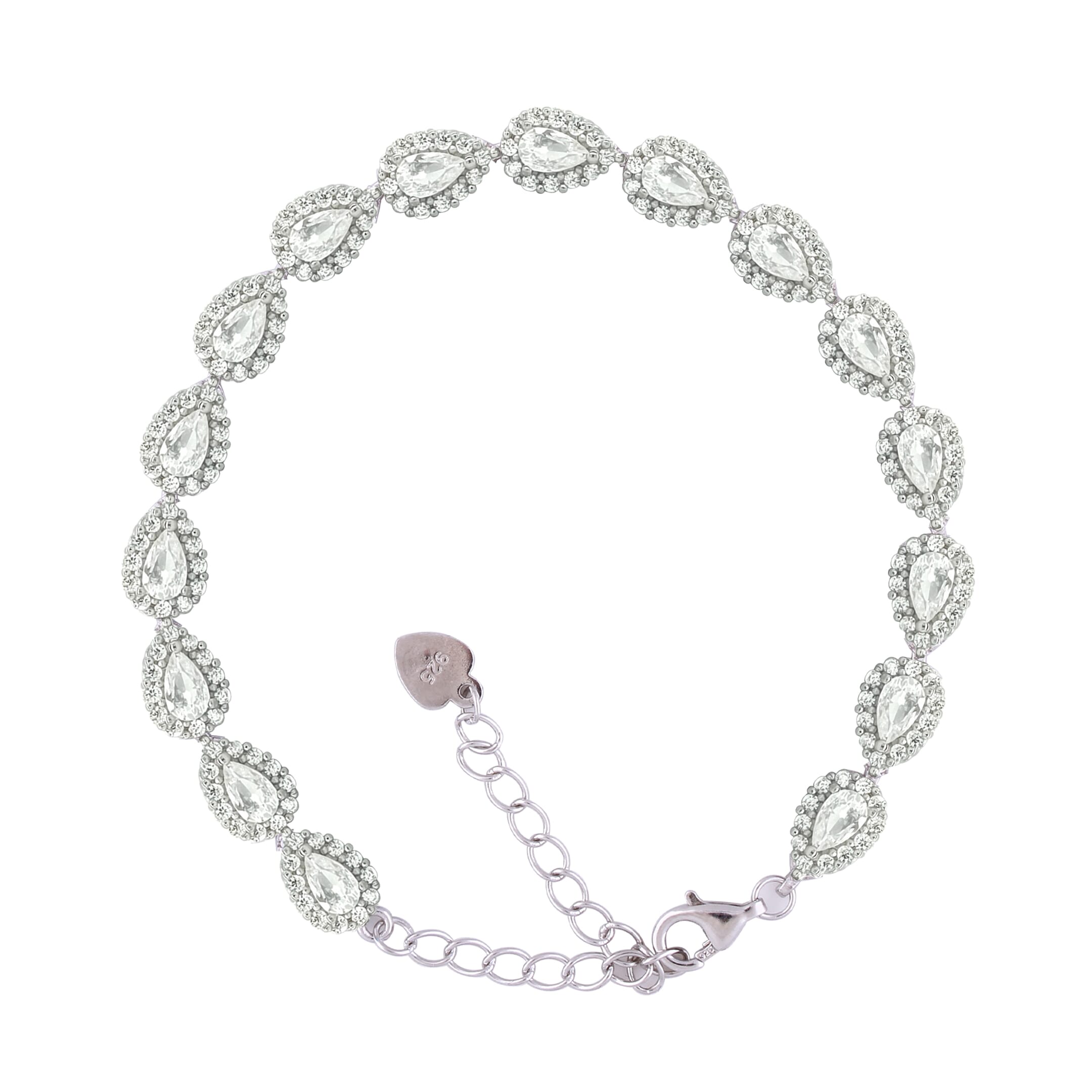 Asfour Crystal Tennis Bracelet With Turquoise Pear & Emerald Zircon In 925 Sterling Silver