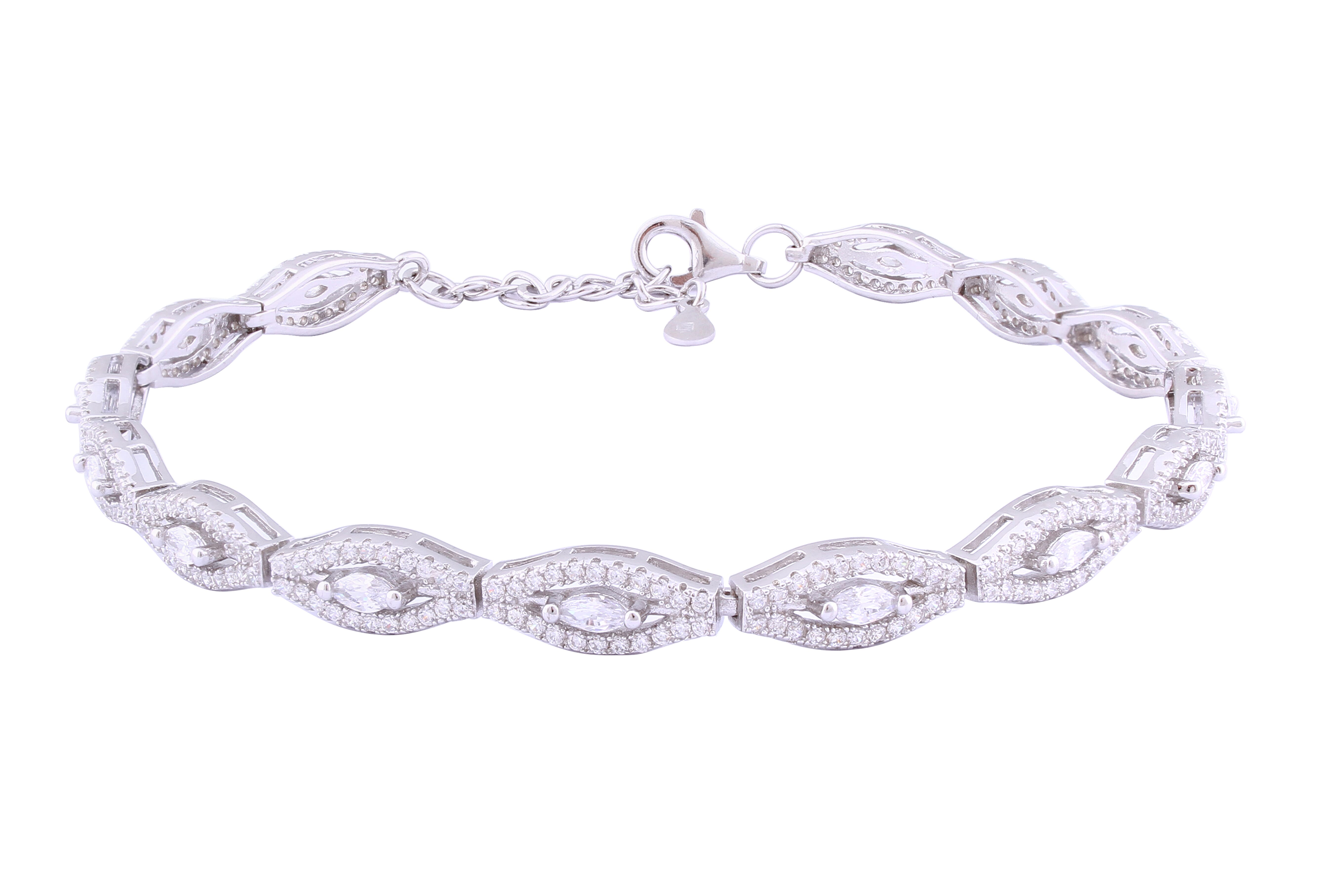 Asfour Crystal Tennis Bracelet With Marquise Design Inlaid With Zircon In 925 Sterling Silver BD0069