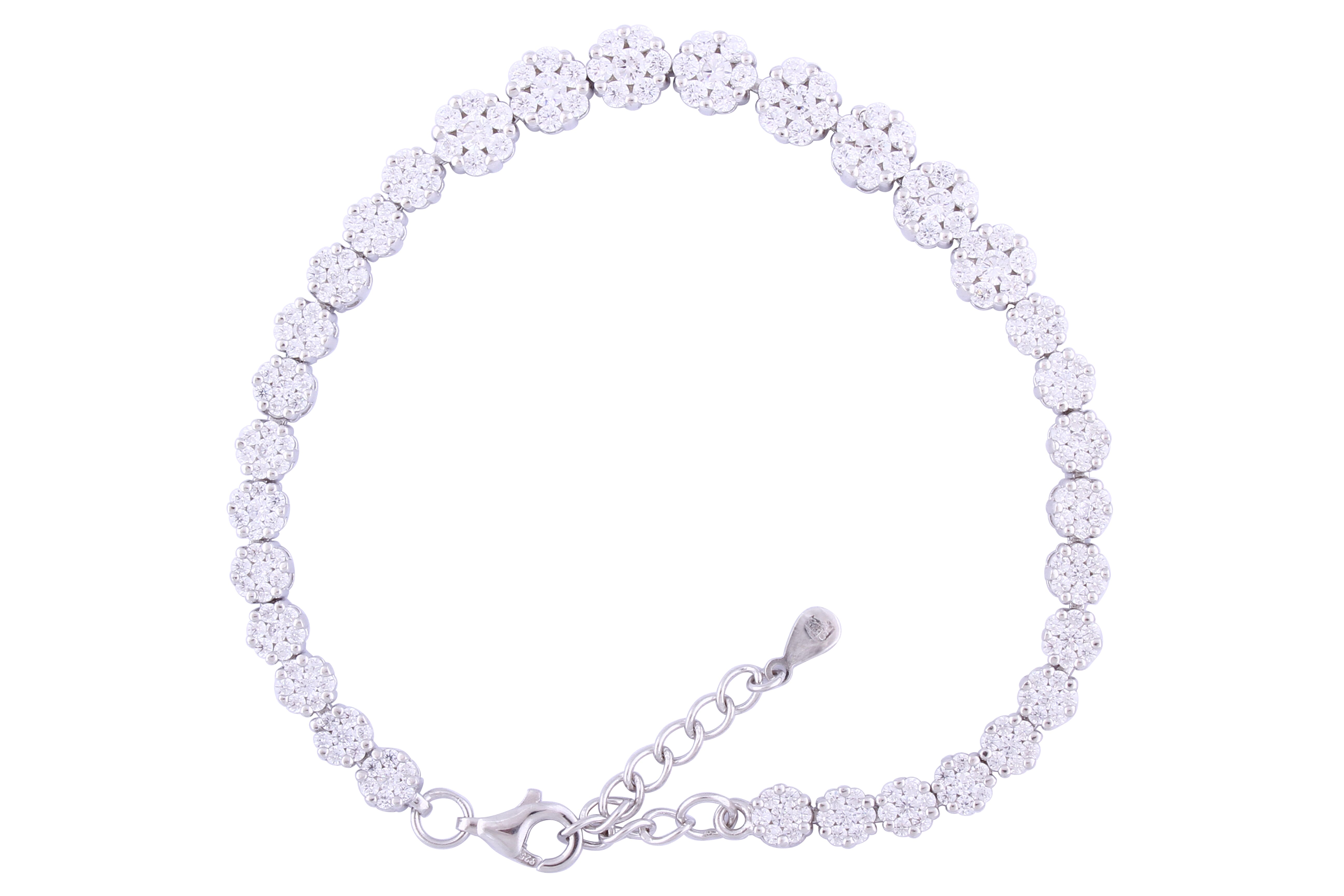 Asfour Crystal Tennis Bracelet With Flowers Design In 925 Sterling Silver BD0071