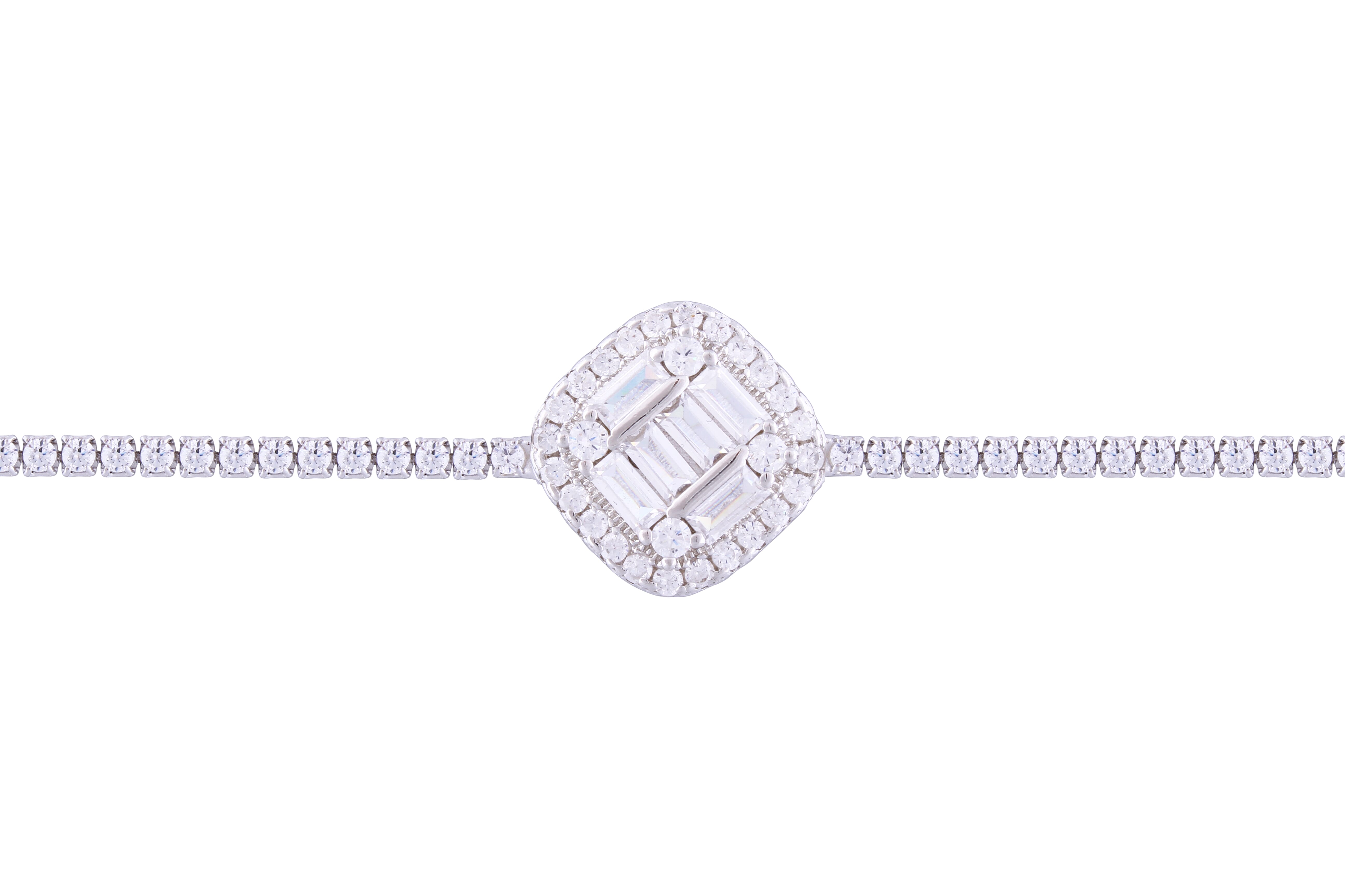 Asfour Crystal Tennis Bracelet With Rhombus Design Inlaid With Zircon In 925 Sterling Silver BD0074-W