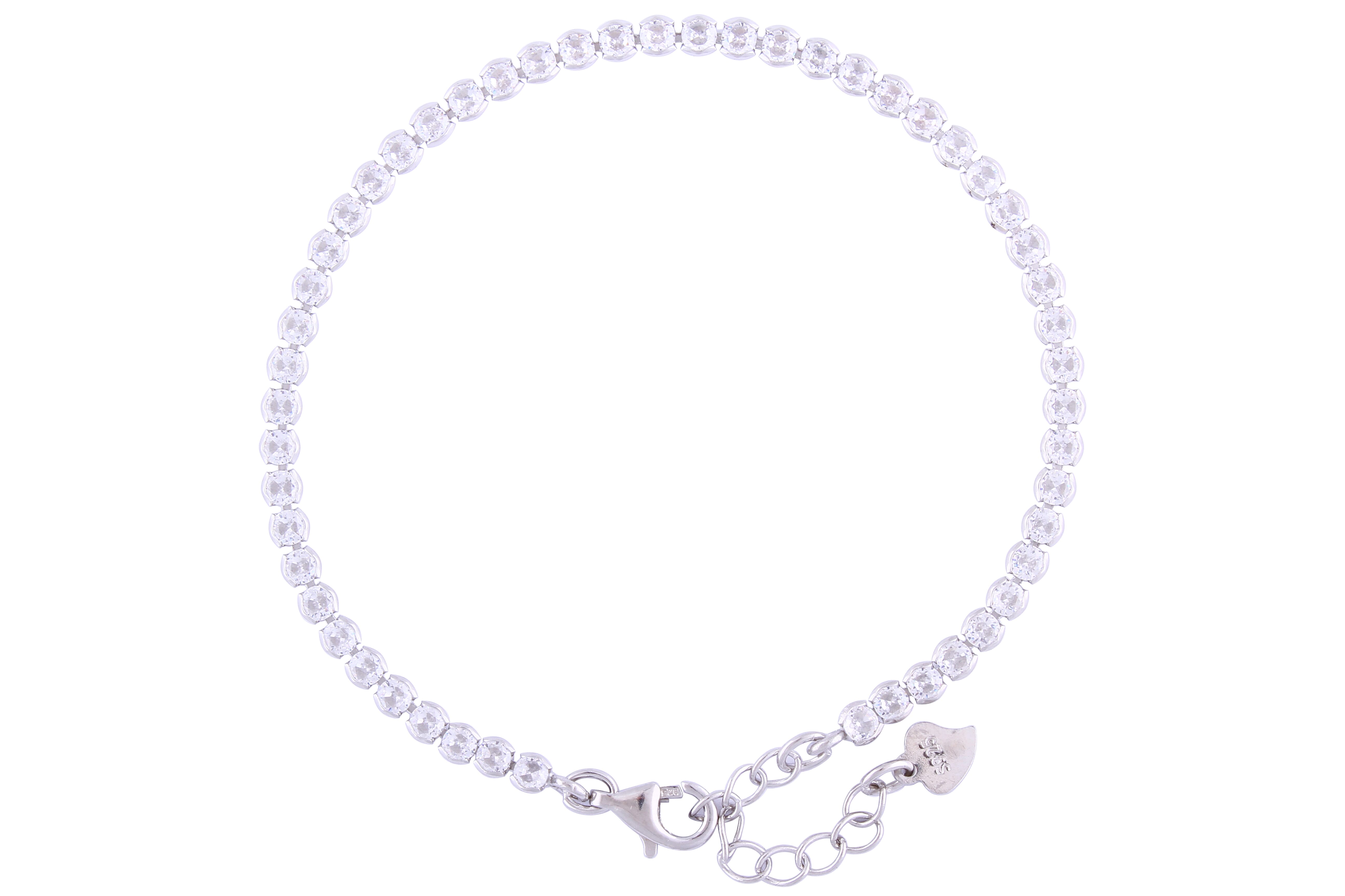 Asfour Crystal Tennis Bracelet With Round Zircon Stones In 925 Sterling Silver BD0096