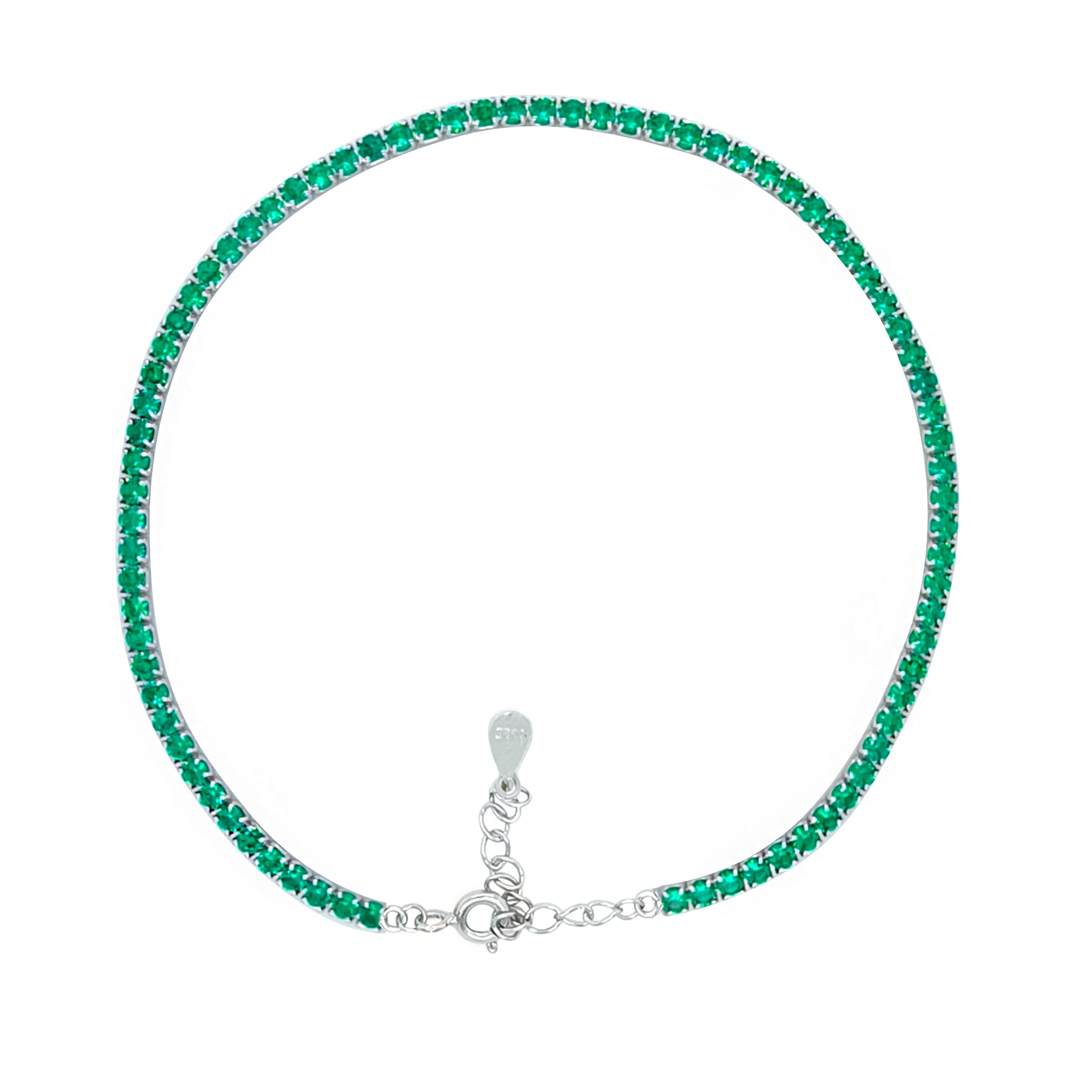 Asfour Crystal Tennis Bracelet With Turquoise Pear & Emerald Zircon In 925 Sterling Silver