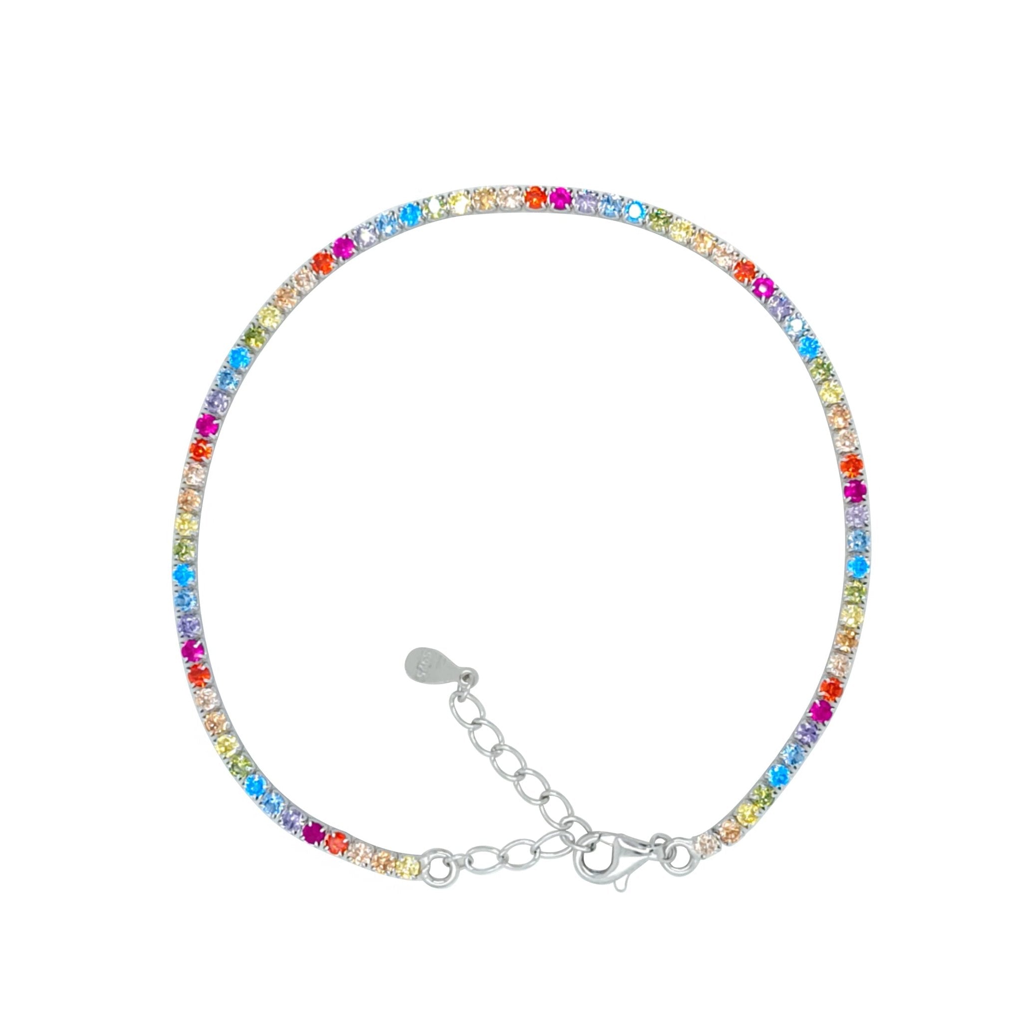 Asfour Crystal Tennis Bracelet With Turquoise Pear & Emerald Zircon In 925 Sterling Silver