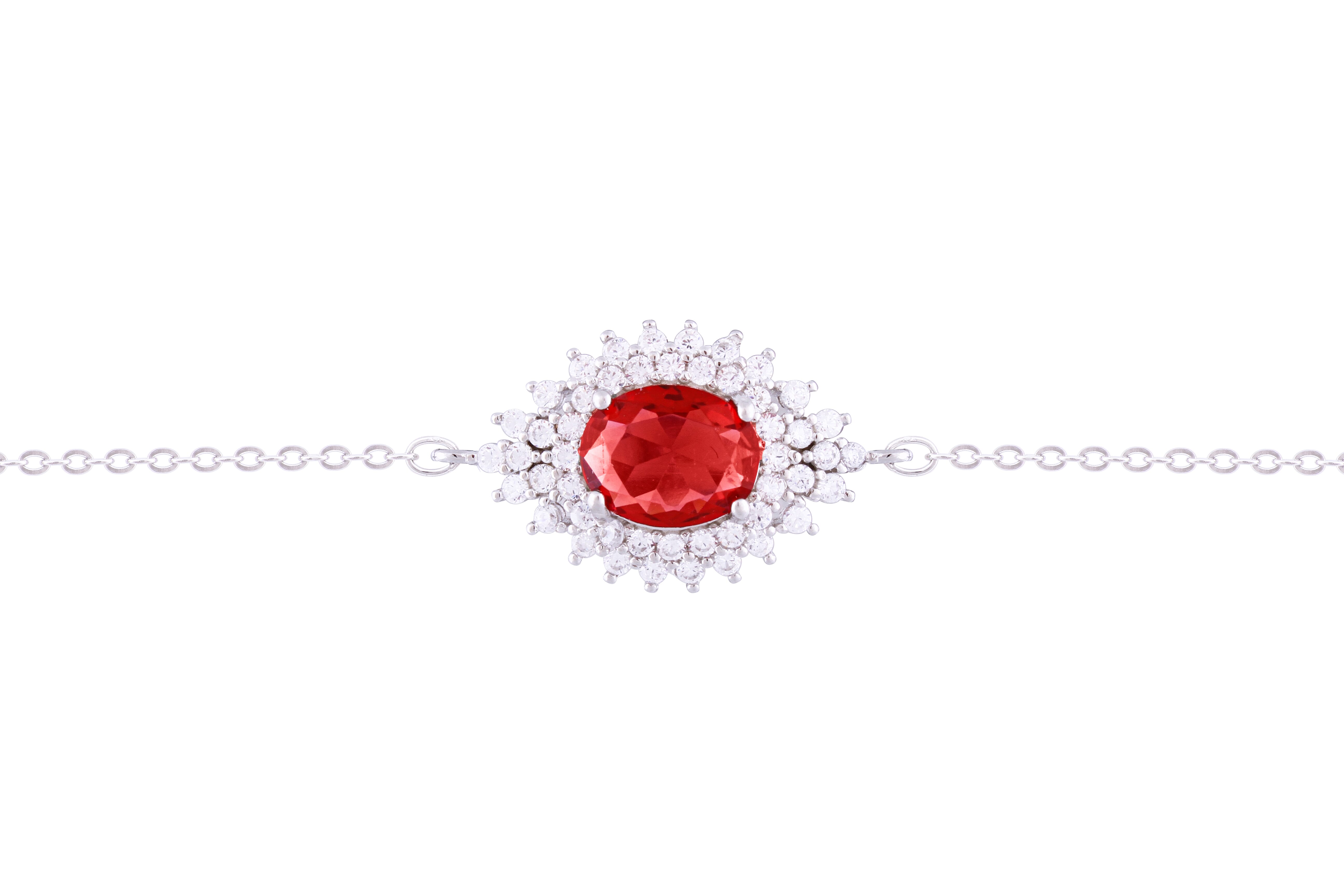 Asfour Crystal Chain Bracelet With Ruby Oval Zircon Stone In 925 Sterling Silver BD0099-WR