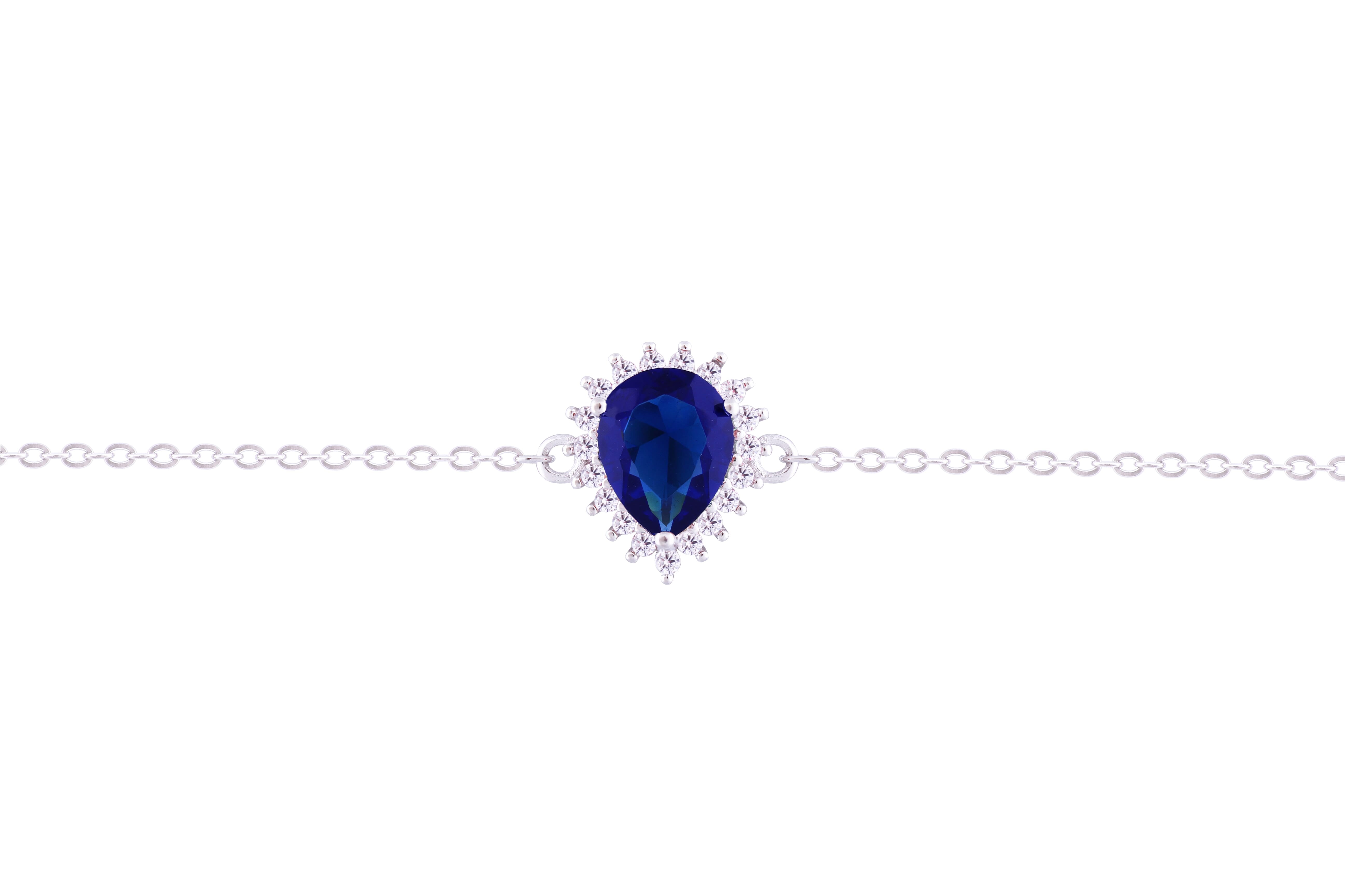 Asfour Crystal Chain Bracelet With Blue Pear Design In 925 Sterling Silver BD0100-B