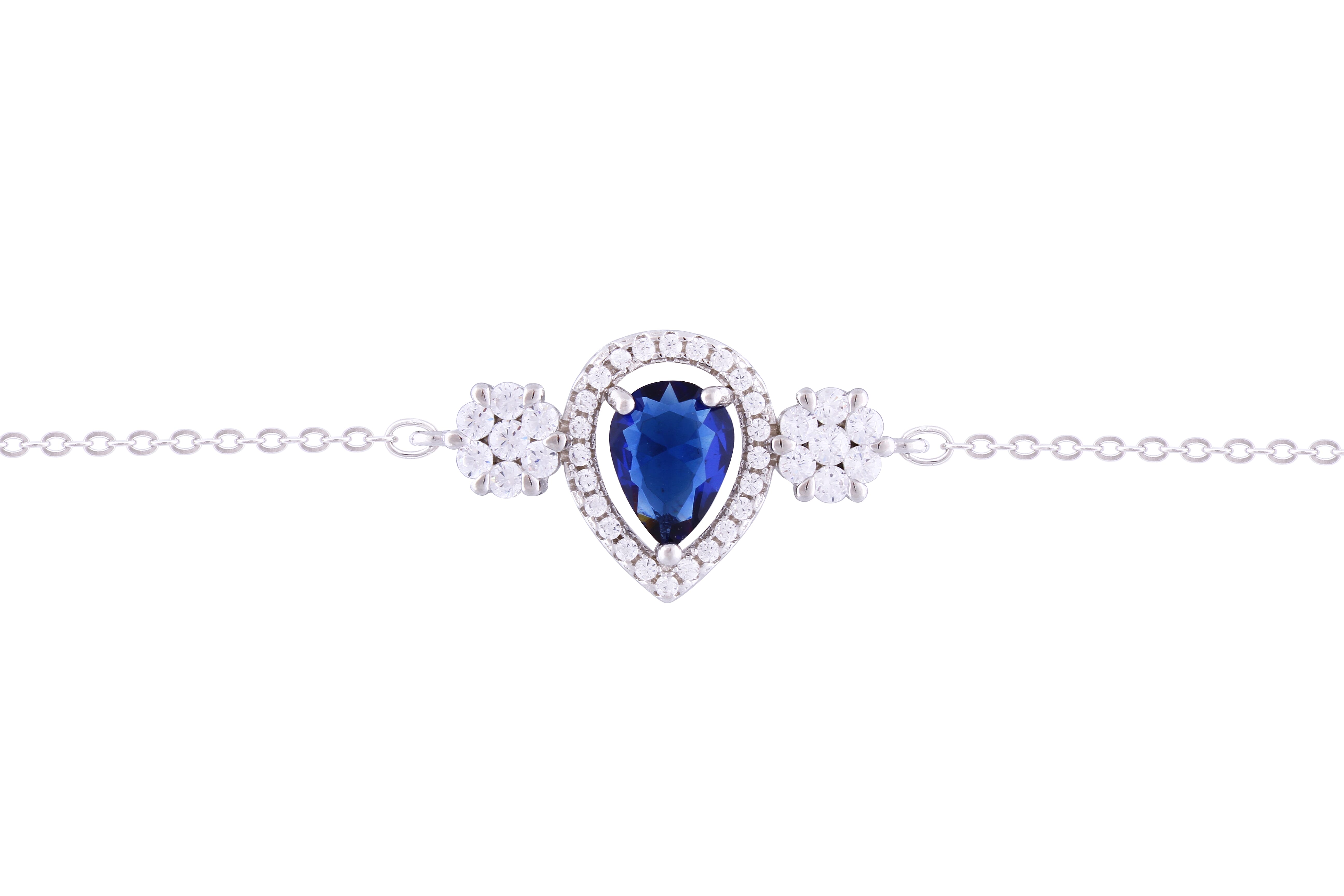 Asfour Crystal Chain Necklace With Blue Pear Design In 925 Sterling Silver BD0109-WB