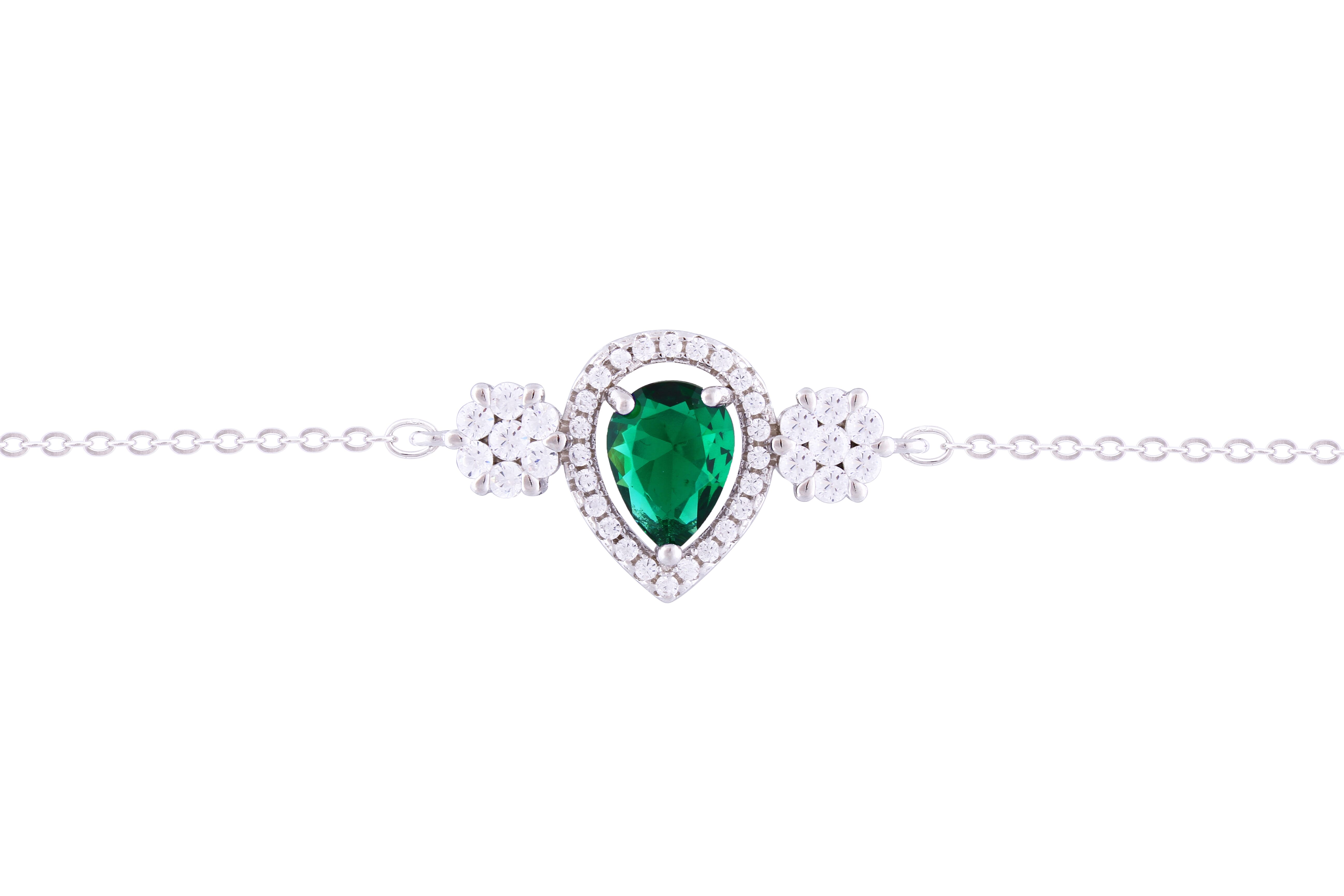 Asfour Crystal Chain Necklace With Emerald Pear Design In 925 Sterling Silver BD0109-WG
