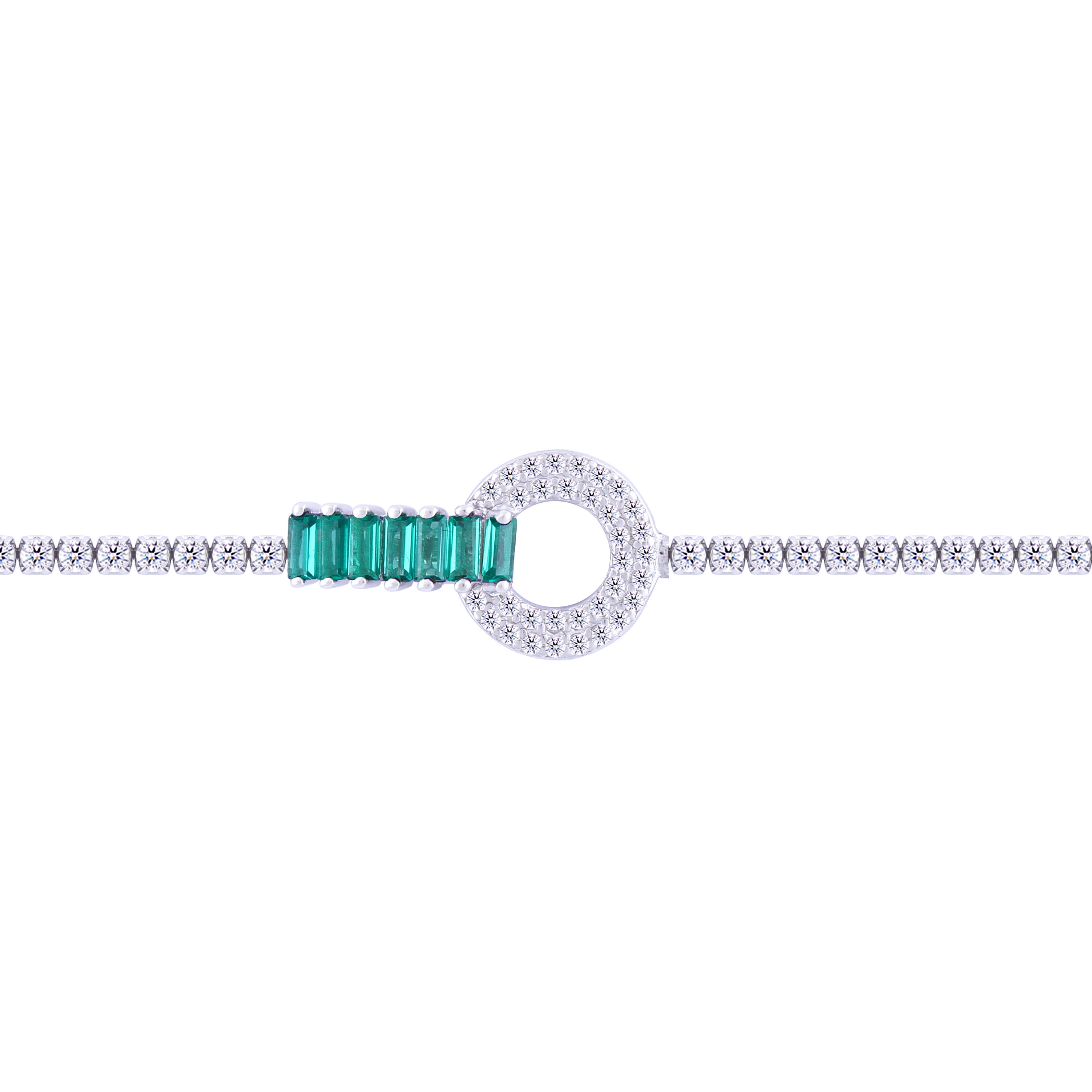 Asfour Crystal Tennis Bracelet With Turquoise Pear & Emerald Zircon In 925 Sterling Silver