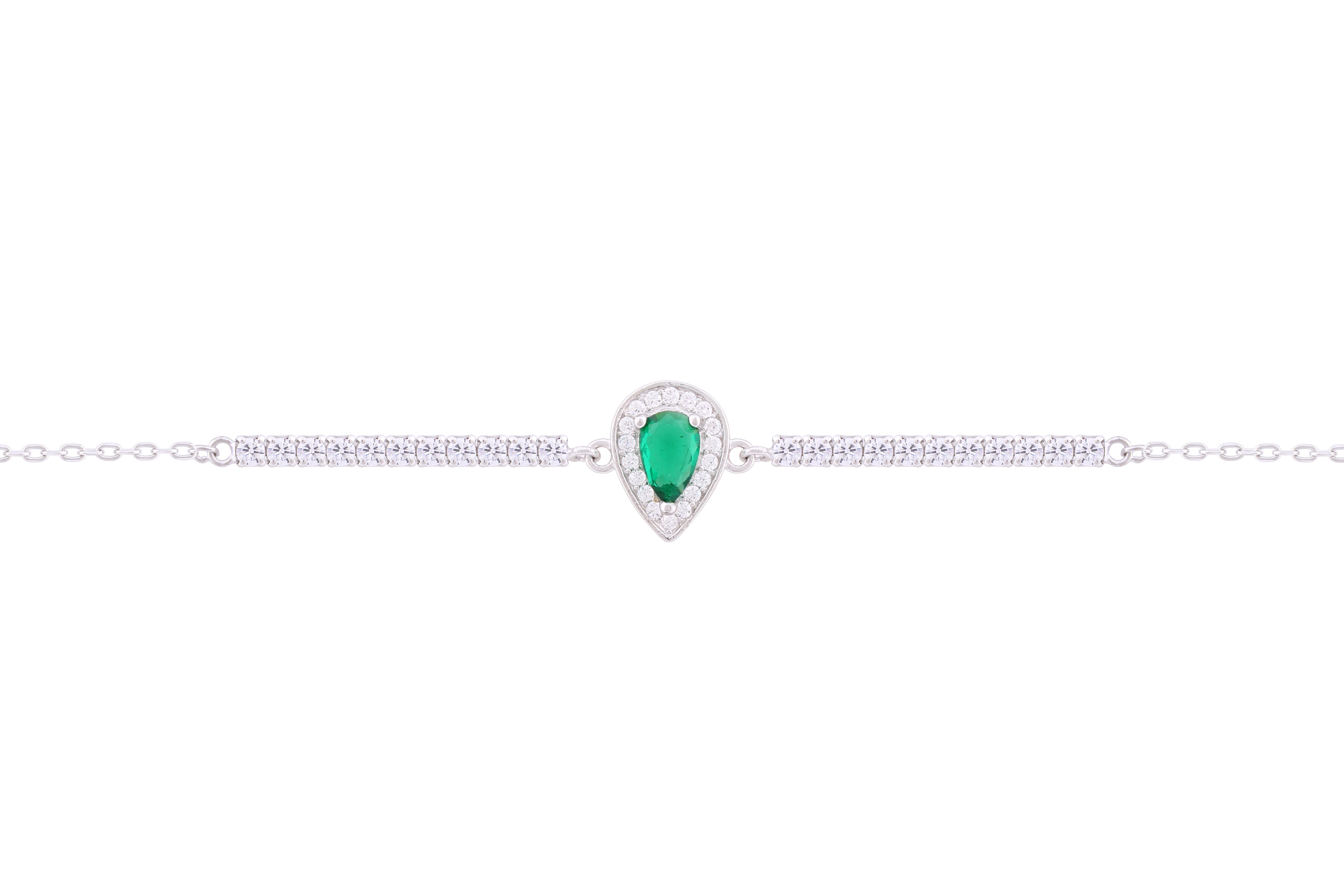 Asfour Crystal Chain Bracelet With Emerald Pear Design In 925 Sterling Silver