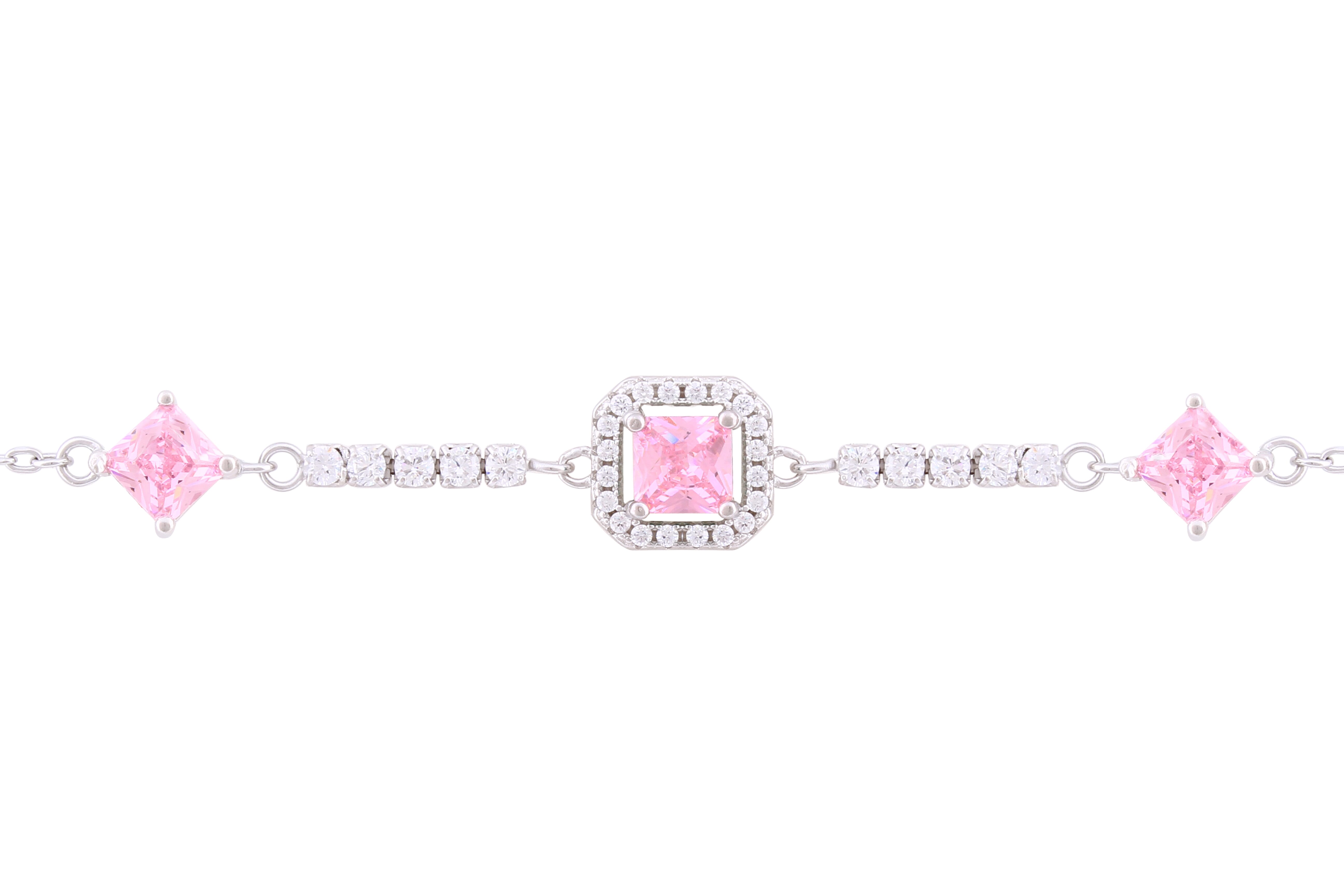 Asfour Crystal Chain Bracelet With Rose Decorative Design In 925 Sterling Silver