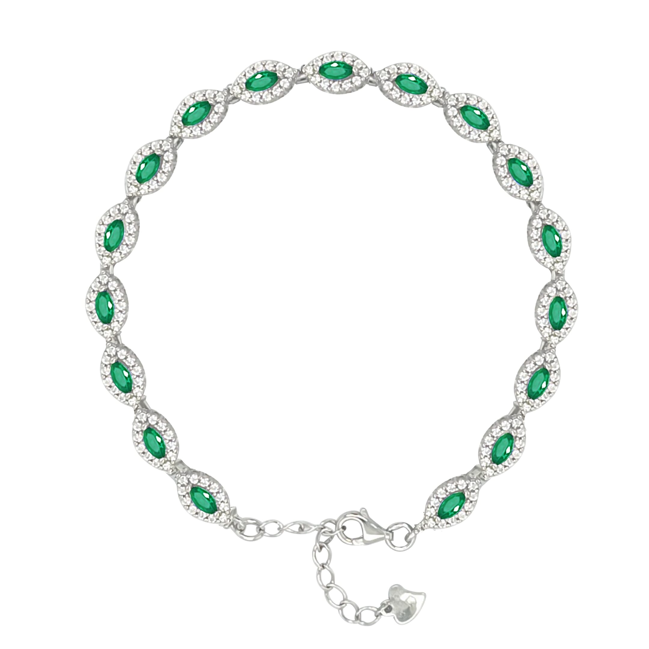Asfour Crystal Tennis Bracelet With Turquoise Pear & Emerald Zircon In 925 Sterling Silver