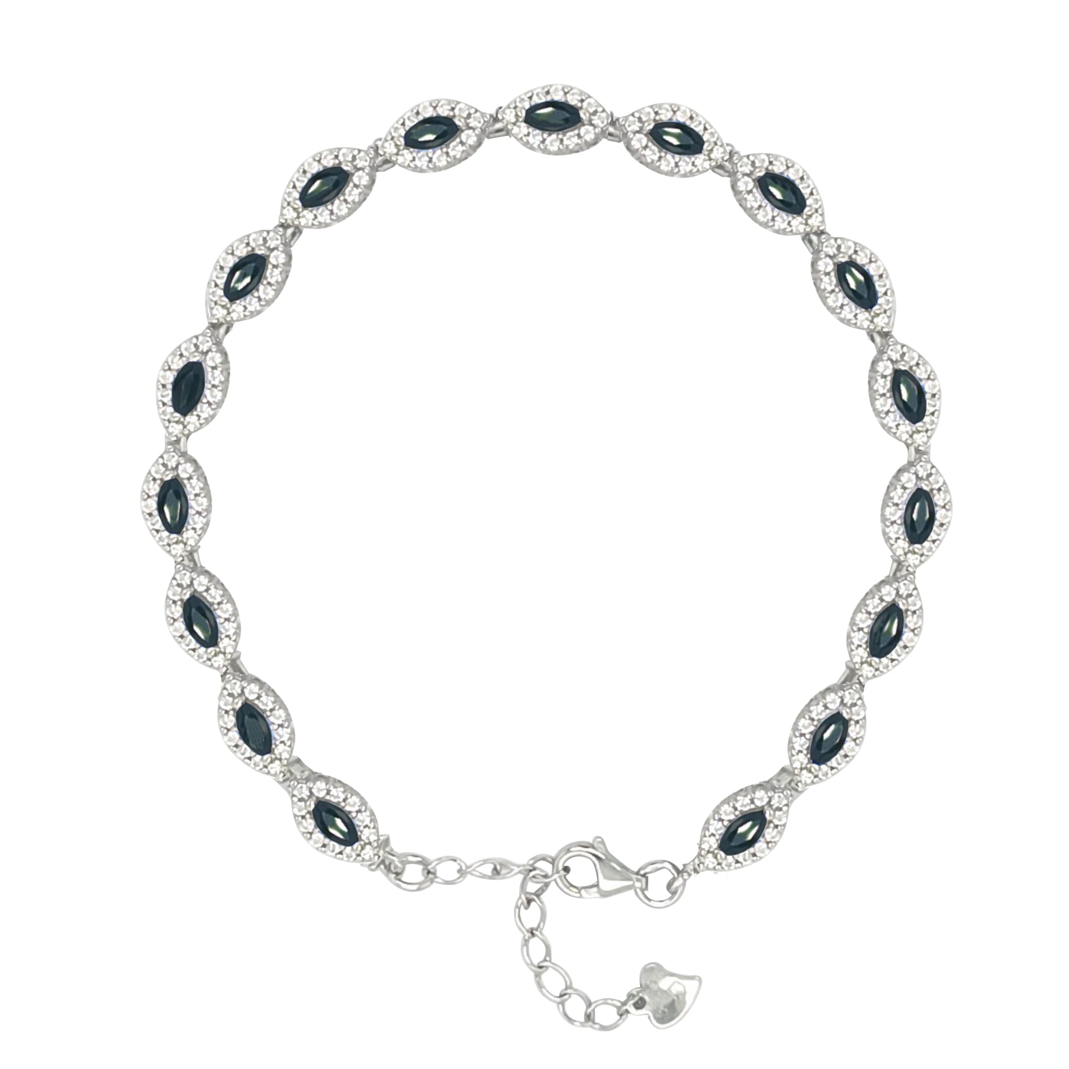 Asfour Crystal Tennis Bracelet With Turquoise Pear & Emerald Zircon In 925 Sterling Silver