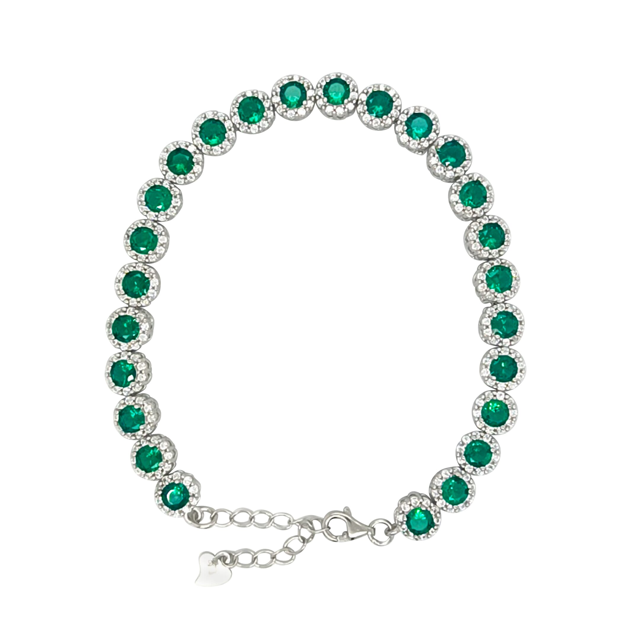 Asfour Crystal Tennis Bracelet With Turquoise Pear & Emerald Zircon In 925 Sterling Silver