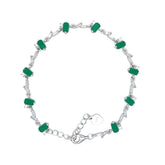 Asfour Crystal Tennis Bracelet With Turquoise Pear & Emerald Zircon In 925 Sterling Silver