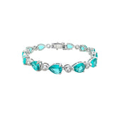 Asfour Crystal Tennis Bracelet With Turquoise Pear & Emerald Zircon In 925 Sterling Silver