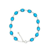 Asfour Crystal Tennis Bracelet With Turquoise Pear & Emerald Zircon In 925 Sterling Silver