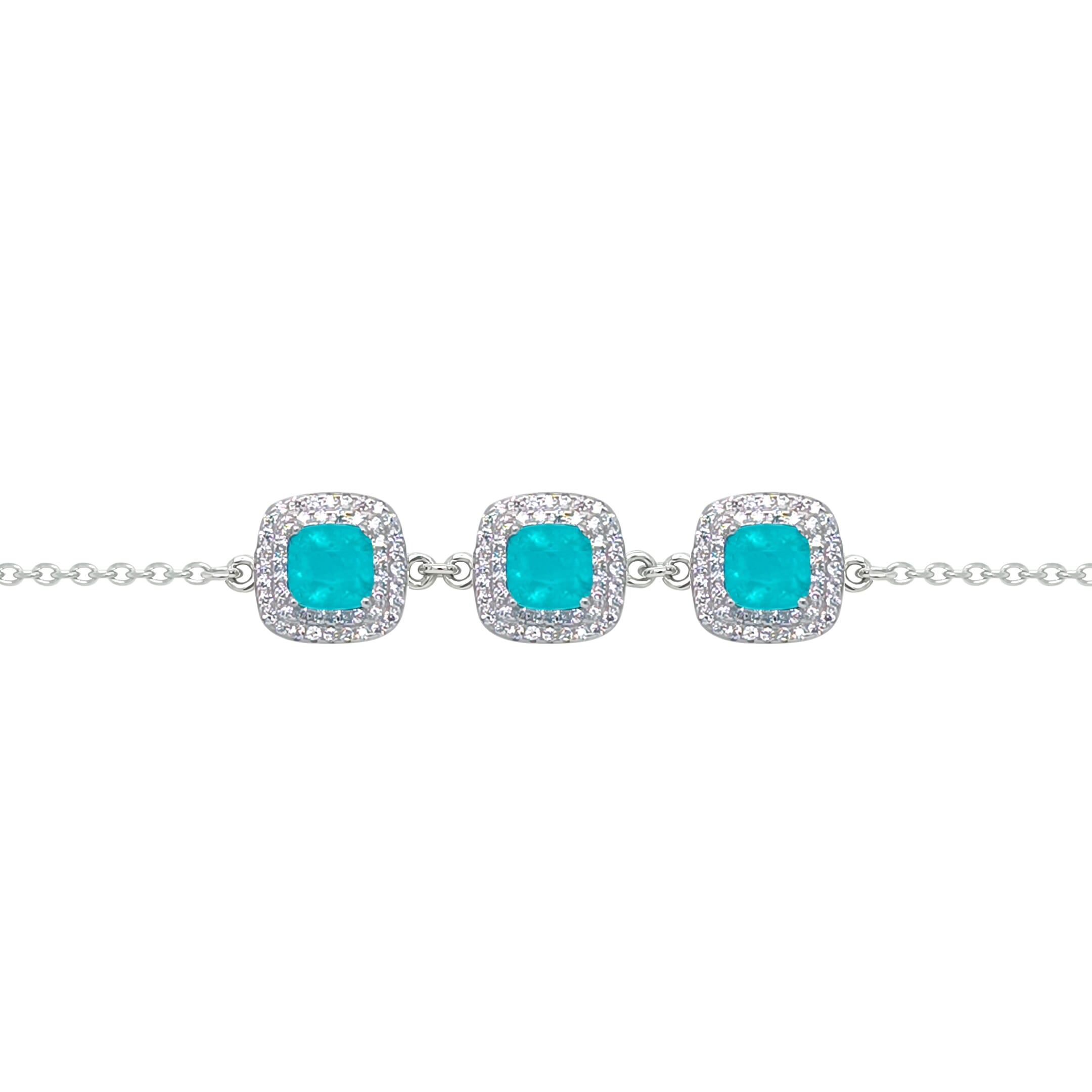 Asfour Crystal Tennis Bracelet With Turquoise Pear & Emerald Zircon In 925 Sterling Silver
