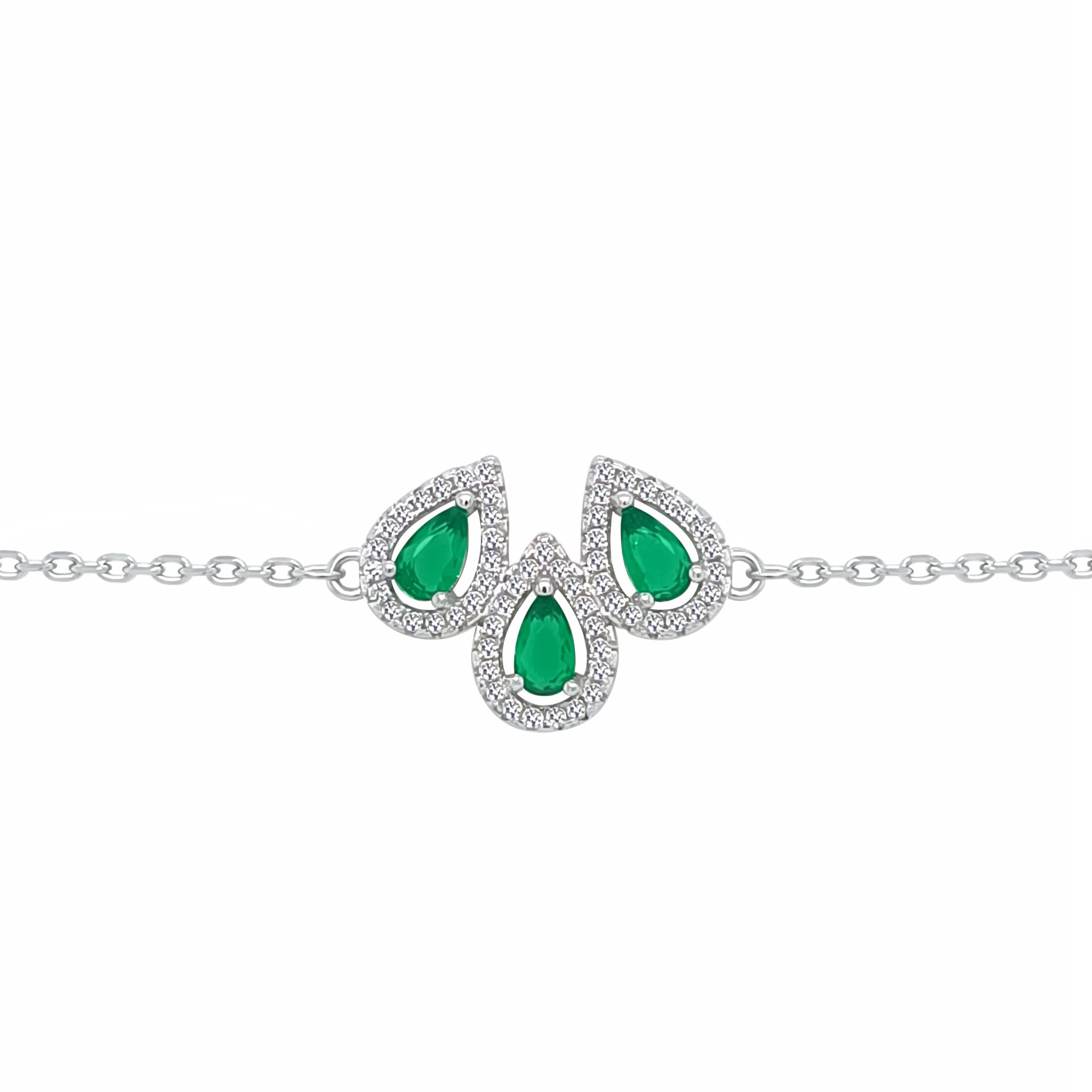 Asfour Crystal Tennis Bracelet With Turquoise Pear & Emerald Zircon In 925 Sterling Silver