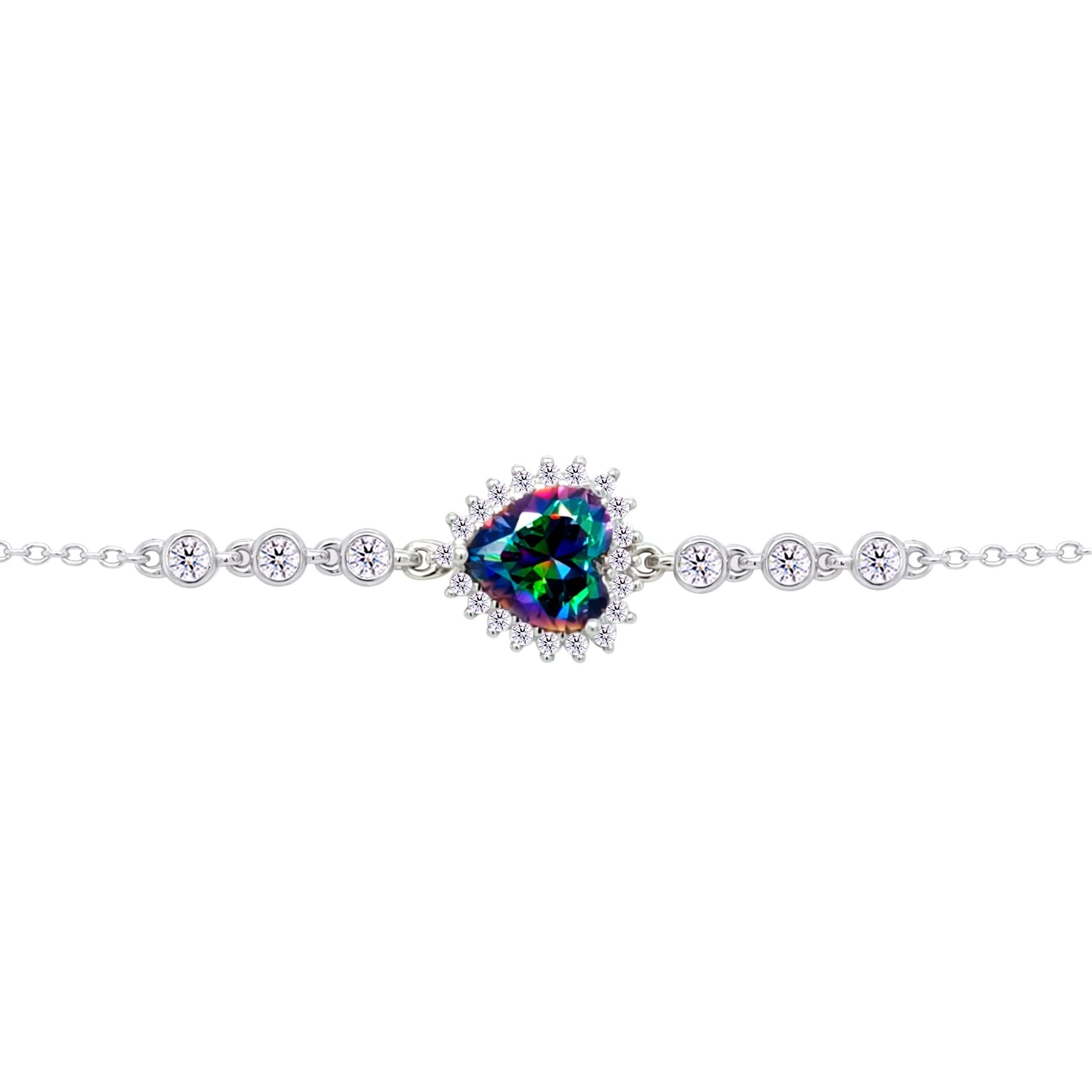 Asfour Crystal Tennis Bracelet With Turquoise Pear & Emerald Zircon In 925 Sterling Silver