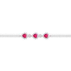 Asfour Crysta lChain Bracelet With Ruby Hearts Design In 925 Sterling Silver-BD0196-WR