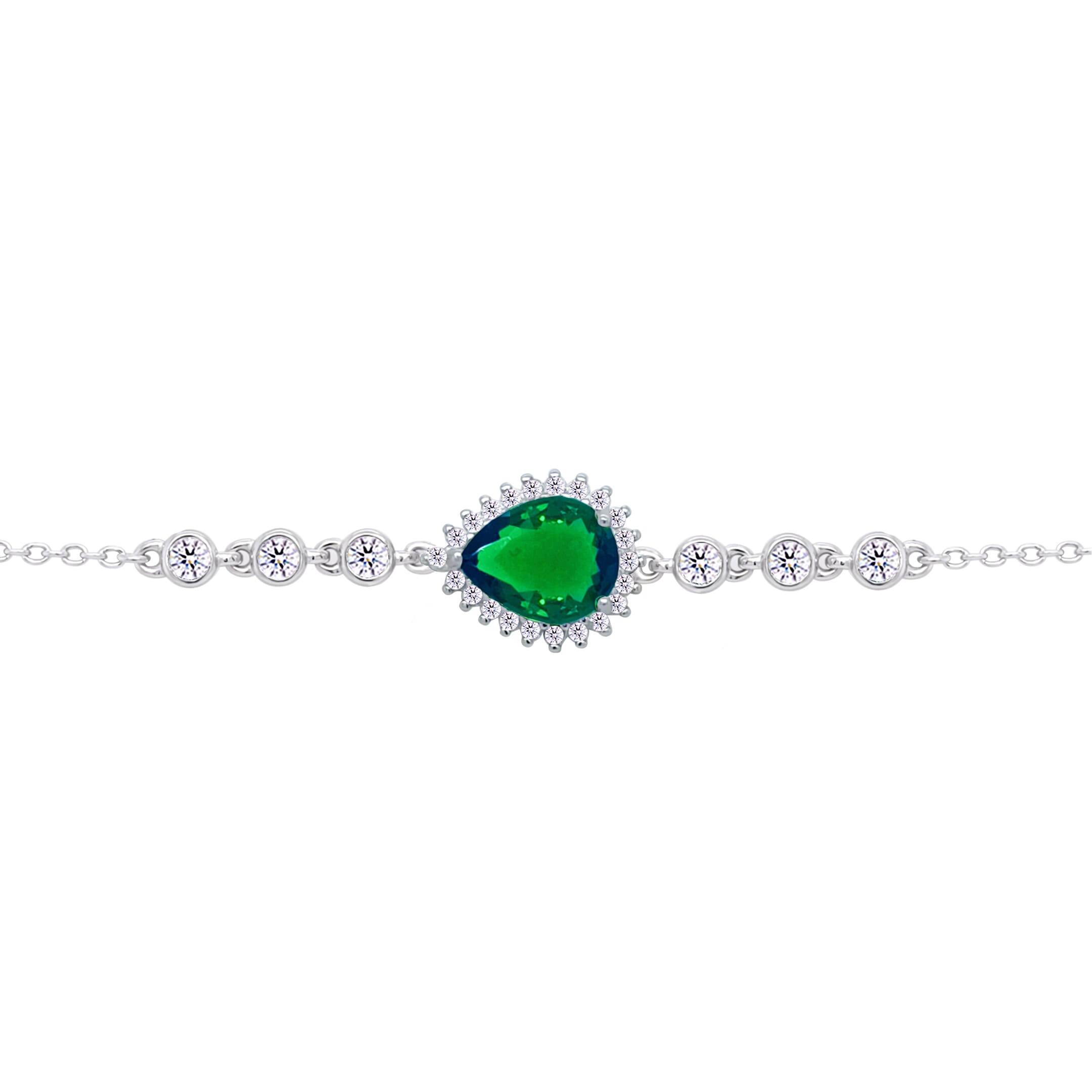 Asfour Crystal Tennis Bracelet With Turquoise Pear & Emerald Zircon In 925 Sterling Silver