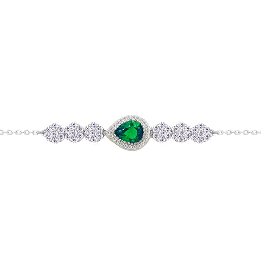 Asfour Crystal Tennis Bracelet With Turquoise Pear & Emerald Zircon In 925 Sterling Silver