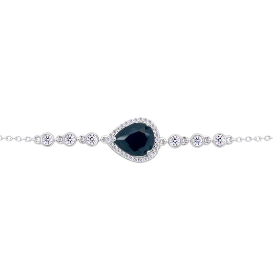 Asfour Crystal Tennis Bracelet With Turquoise Pear & Emerald Zircon In 925 Sterling Silver