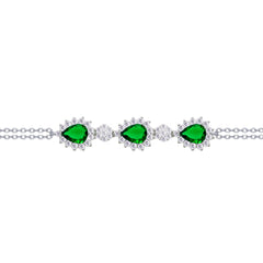 Asfour Crystal Tennis Bracelet With Turquoise Pear & Emerald Zircon In 925 Sterling Silver