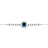 Asfour Crystal Tennis Bracelet With Turquoise Pear & Emerald Zircon In 925 Sterling Silver