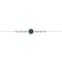 Asfour Crysta lChain Bracelet With Round Halo Emerald Zircon In 925 Sterling Silver-BD0205-WG