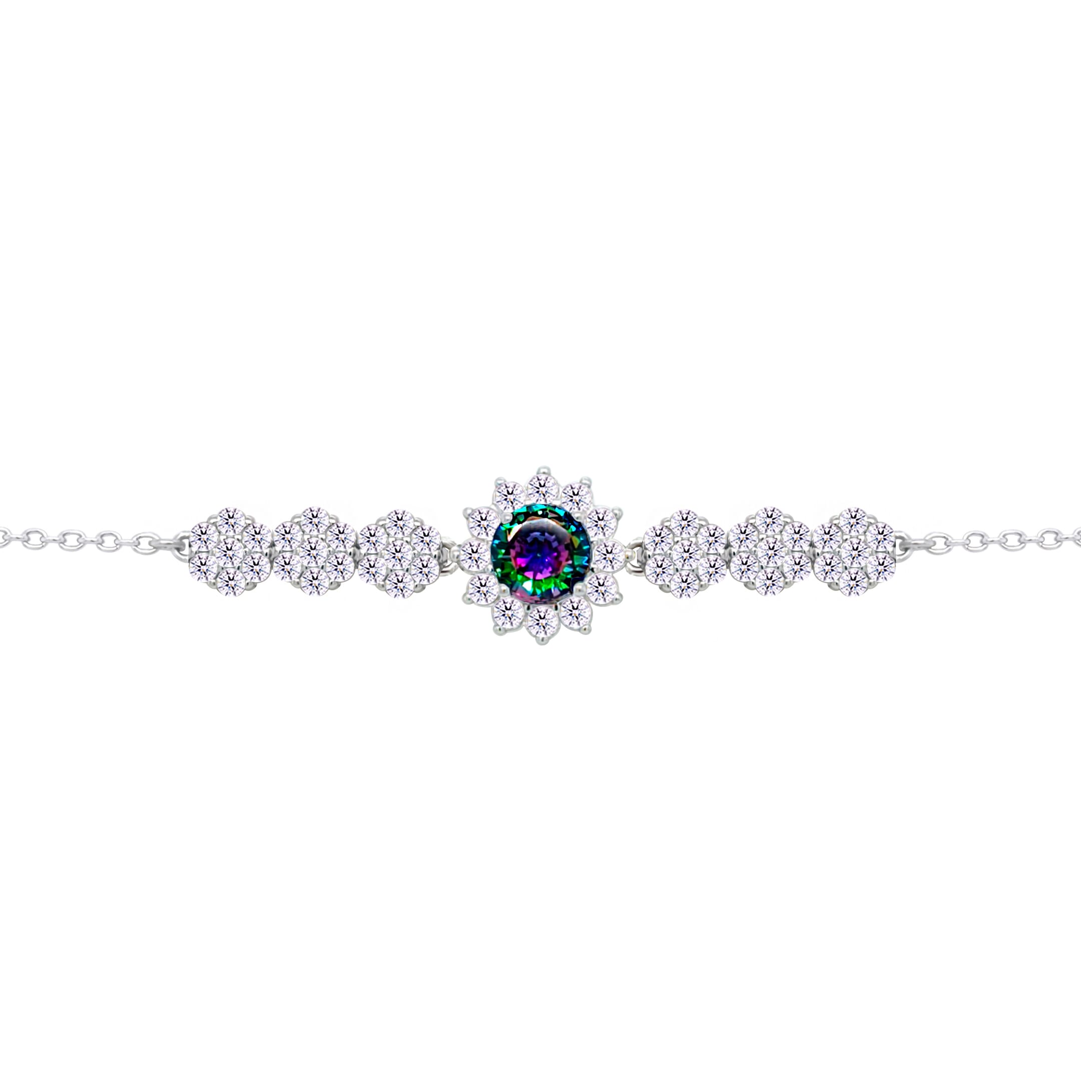 Asfour Crystal Tennis Bracelet With Turquoise Pear & Emerald Zircon In 925 Sterling Silver