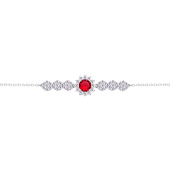 Asfour Crysta lChain Bracelet With Ruby Flower Design In 925 Sterling Silver-BD0209-WR