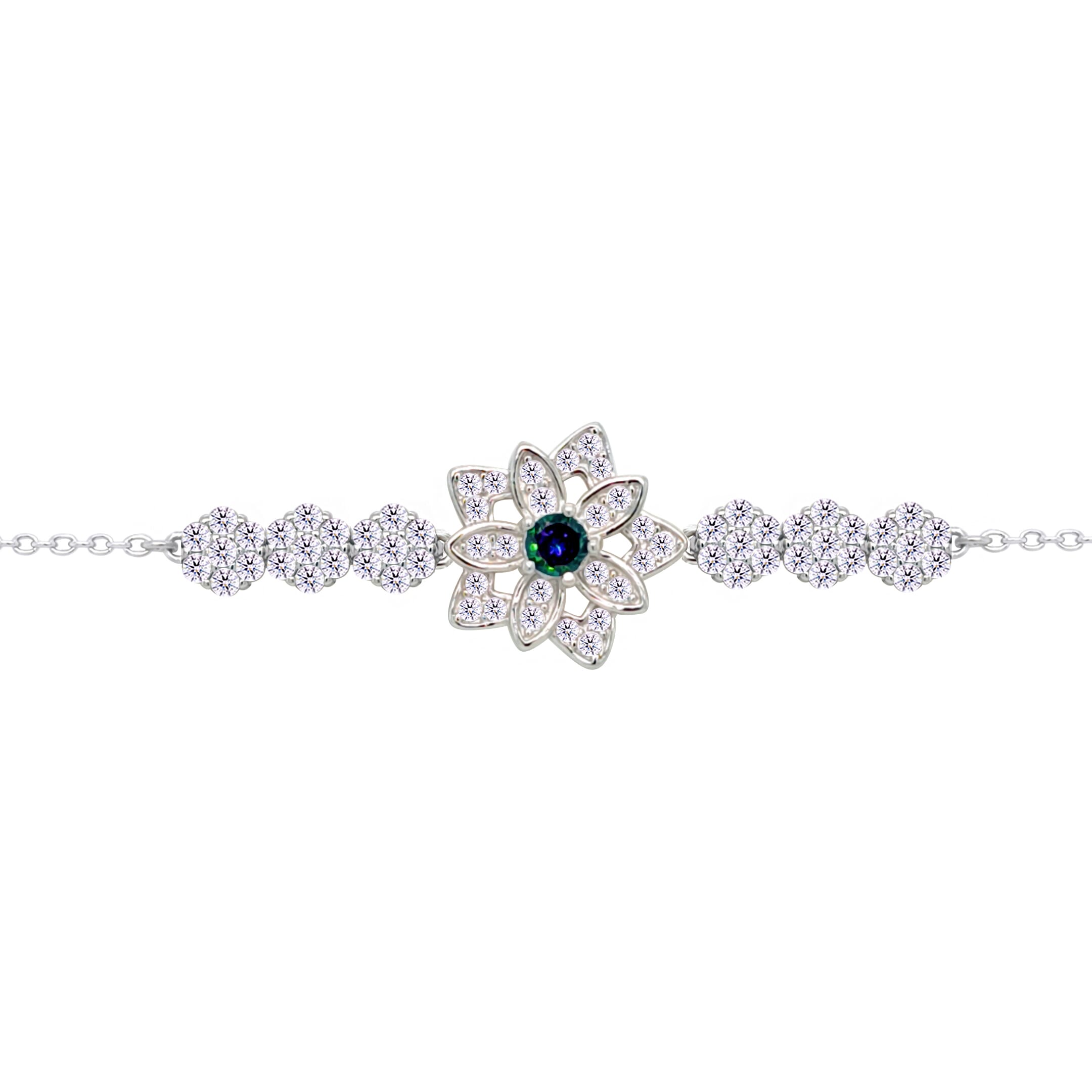 Asfour Crystal Tennis Bracelet With Turquoise Pear & Emerald Zircon In 925 Sterling Silver