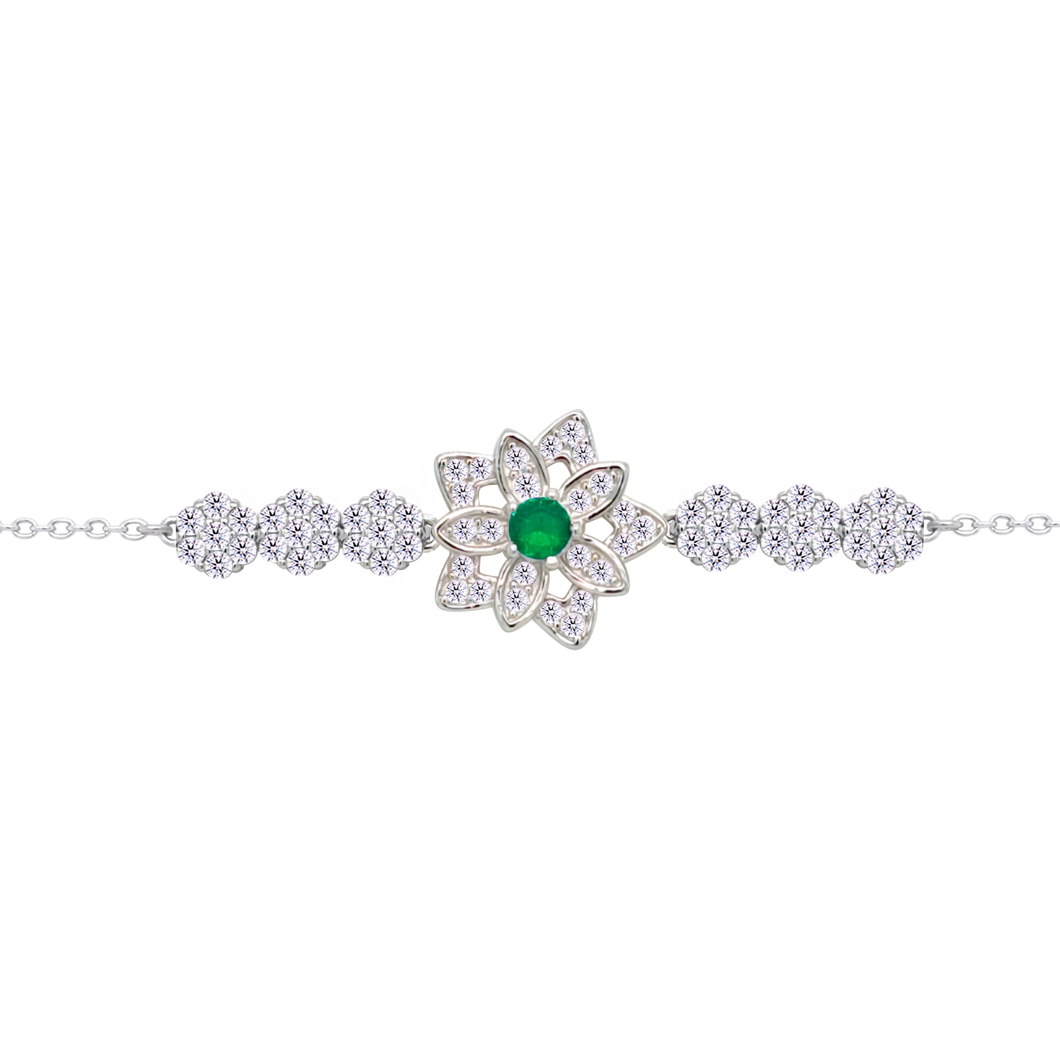 Asfour Crystal Tennis Bracelet With Turquoise Pear & Emerald Zircon In 925 Sterling Silver