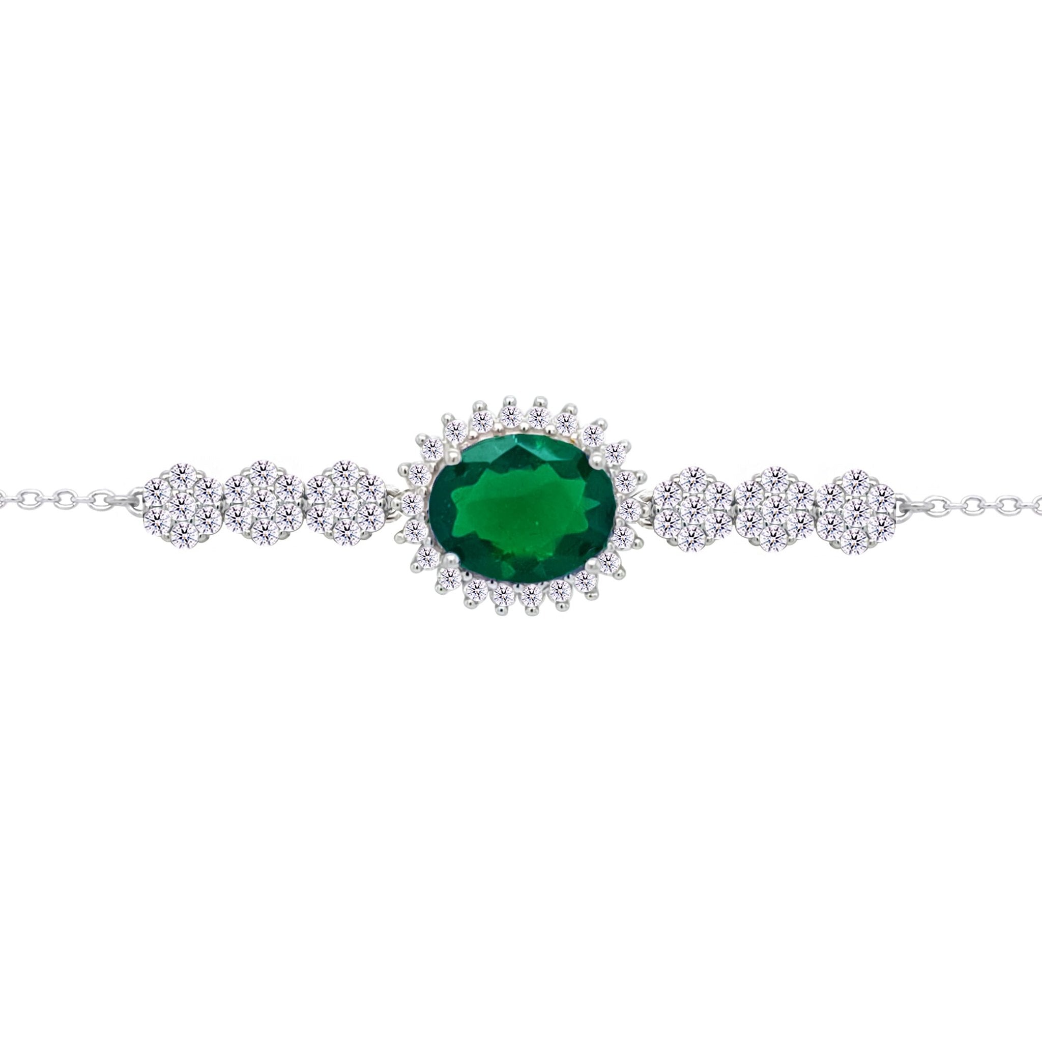 Asfour Crystal Tennis Bracelet With Turquoise Pear & Emerald Zircon In 925 Sterling Silver