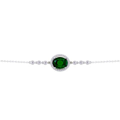Asfour Crysta lChain Bracelet With Emerald Zircon Oval Design In 925 Sterling Silver-BD0222-G