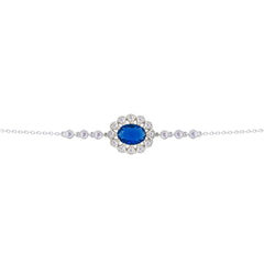 Asfour Crysta lChain Bracelet With Decorative Blue Oval Design In 925 Sterling Silver-BD0224-B