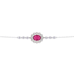 Asfour Crysta lChain Bracelet With Decorative Ruby Oval Design In 925 Sterling Silver-BD0224-R