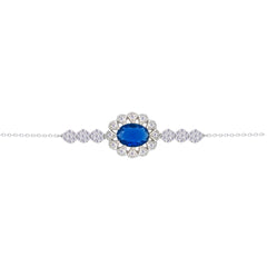 Asfour Crysta lChain Bracelet With Decorative Blue Oval Design In 925 Sterling Silver-BD0225-WB
