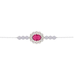 Asfour Crysta lChain Bracelet With Decorative Ruby Oval Design In 925 Sterling Silver-BD0225-WR