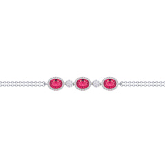 Asfour Crysta lChain Bracelet With Decorative Three Ruby Oval Stones In 925 Sterling Silver-BD0226-WR