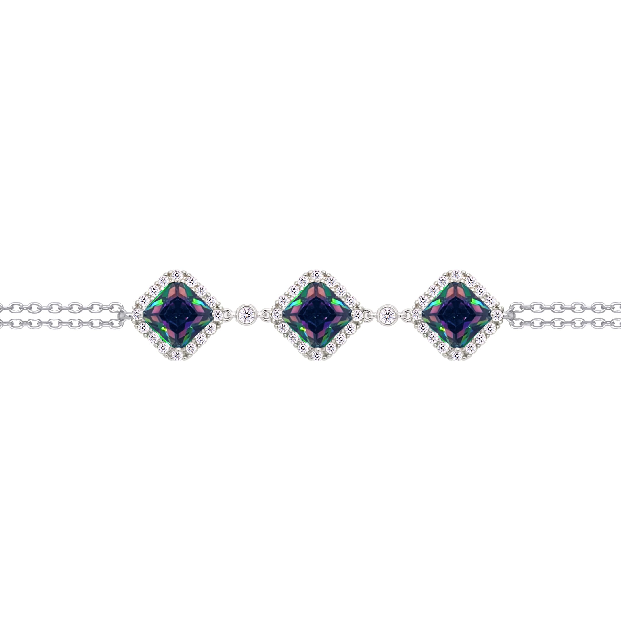 Asfour Crystal Tennis Bracelet With Turquoise Pear & Emerald Zircon In 925 Sterling Silver