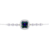 Asfour Crystal Tennis Bracelet With Turquoise Pear & Emerald Zircon In 925 Sterling Silver